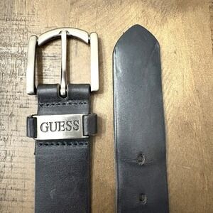 Guess Black Leather Belt Silver Hardware Women's Size 28"‎ Biker Vintage